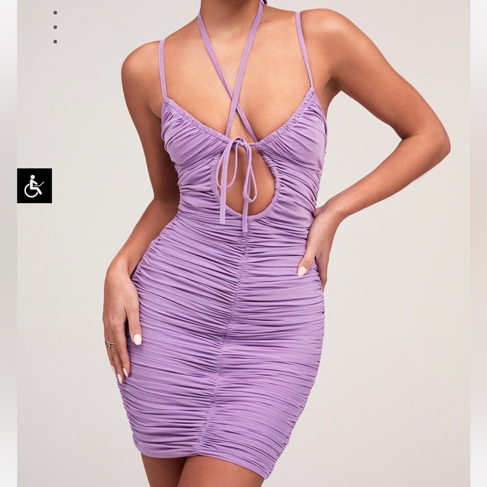 MISTRESS ROCKS 'NO RUCHED AT ALL' LILAC GATHERED MESH DRESS